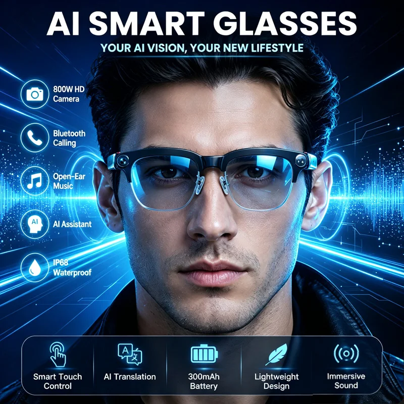 Audio Music Image - Lunettes intelligentes W630, caméra HD 800W,